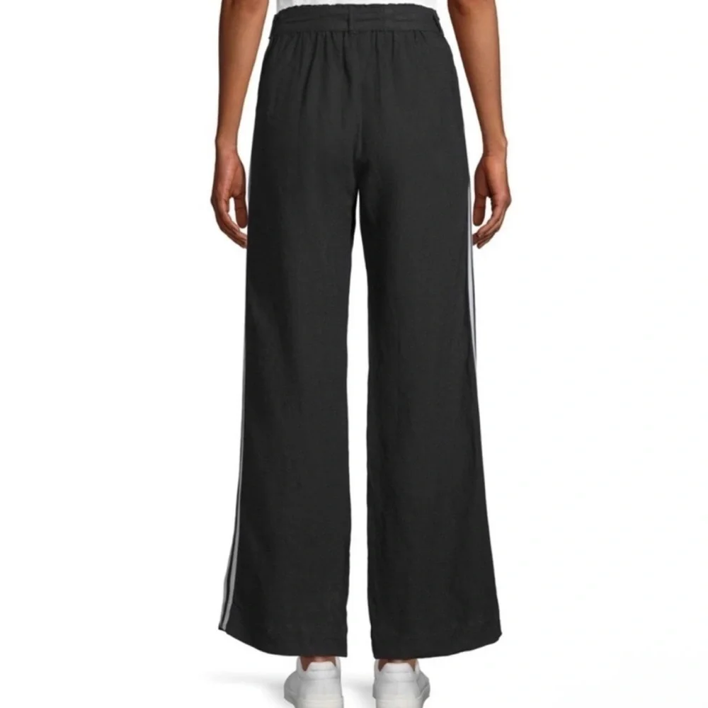 Bella Dahl Lagenlook Slouchy High Rise Stripe side wide leg Black Linen pant 28